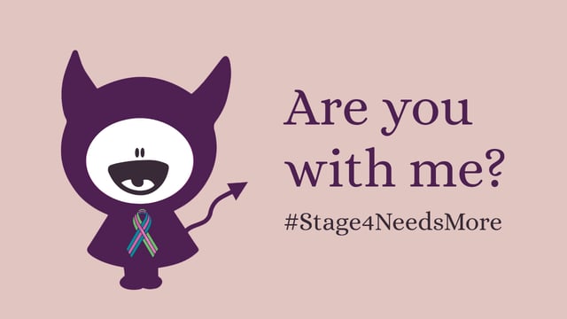 Instagram-figuren Ms. Noisy med MBC-sløyfe med #stage4needsmore hashtag